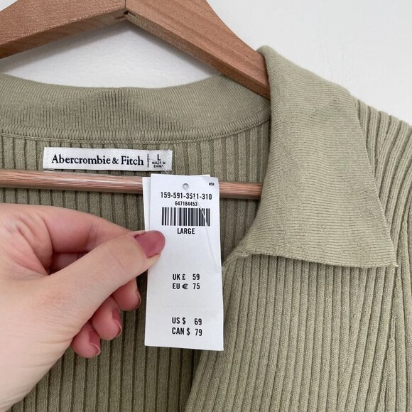 Abercrombie & Fitch Sage Green Rib Knit Polo Mini Dress Size Large - Picture 3 of 5